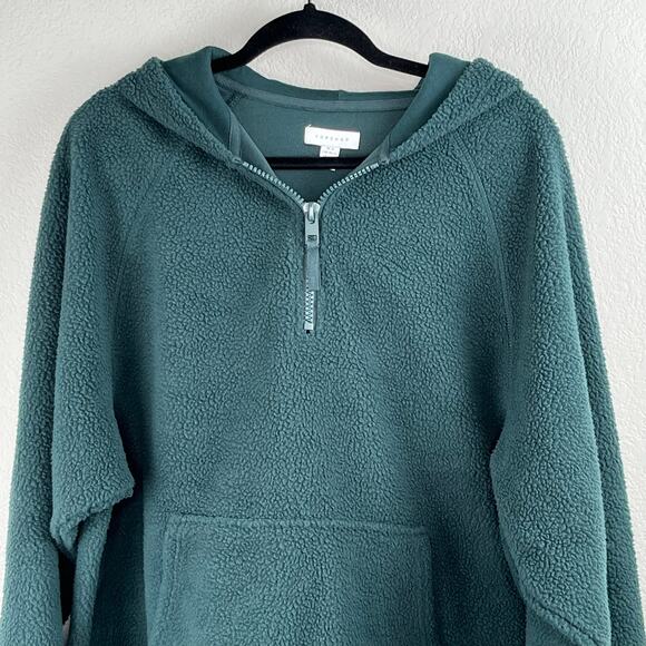 Topshop Green Quarter Zip Casual Fleece Pullover Hoodie Oversized Medium NWOT - Picture 5 of 13